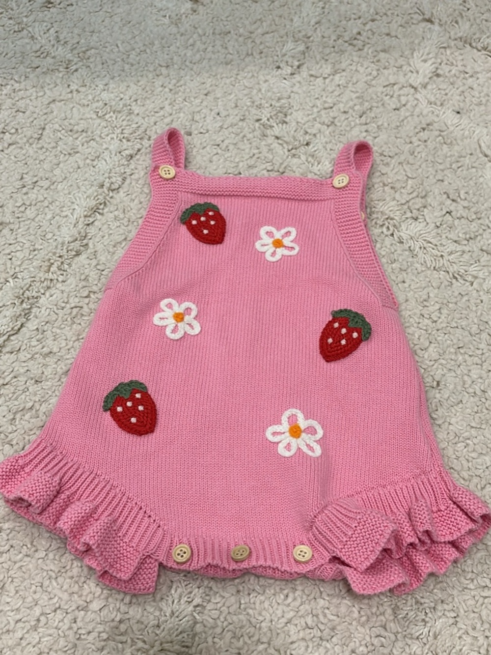 Pink Strawberry & Daisy Knit Romper for Kids